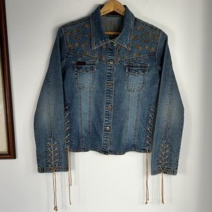 Vintage Mudd Jean Jacket with Lace up and Embroidery